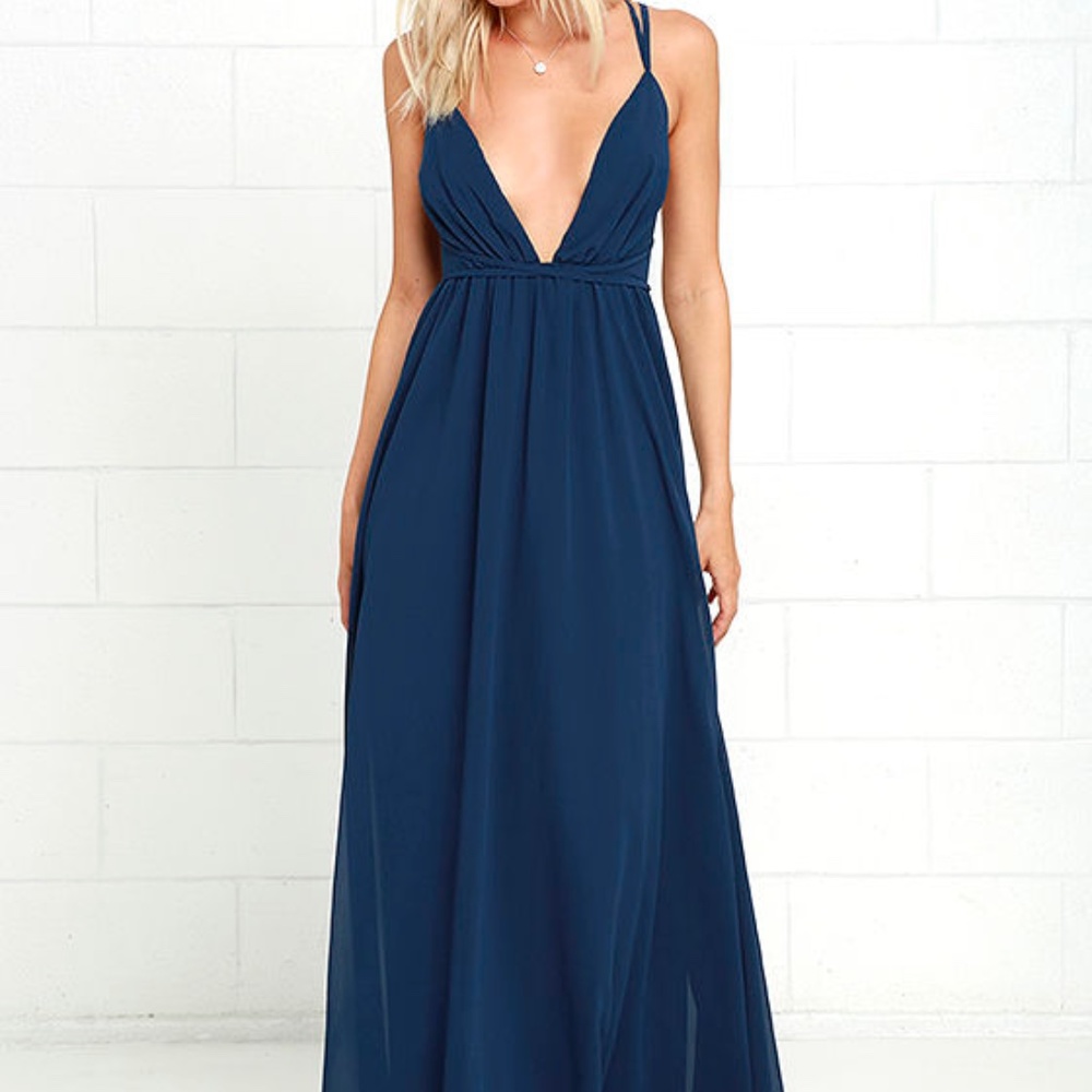 Lulus Flutter Freely Navy Blue Maxi Dress